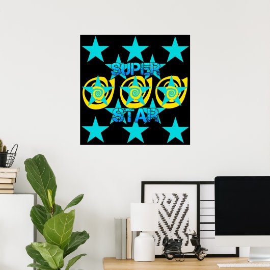 Super Star Aquamarin Yellow Wirbel Stars Pattern Poster (Heimbüro)