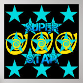 Super Star Aquamarin Yellow Wirbel Stars Pattern Poster (Vorne)