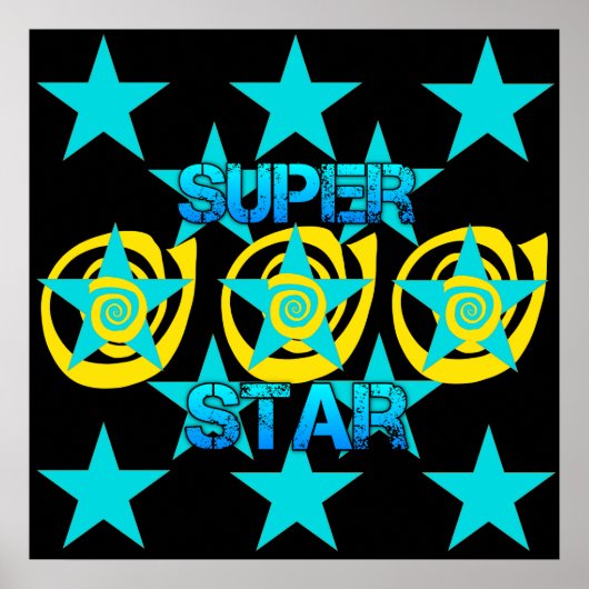 Super Star Aquamarin Yellow Wirbel Stars Pattern Poster (Vorne)