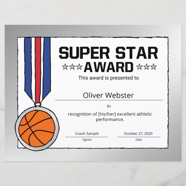 Super Star Basketball Player Award Basketball Awar (Vorderseite)