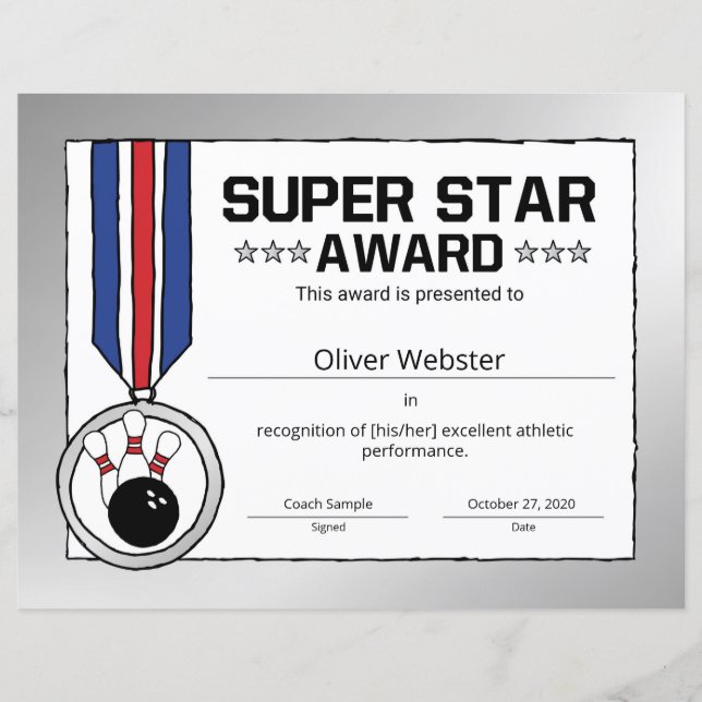 Super Star Bowling Player Award BowlingCertificate (Vorderseite)
