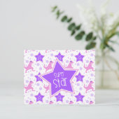 Super Star Dinosaurier Postkarte in Lila und rosa (Stehend Vorderseite)