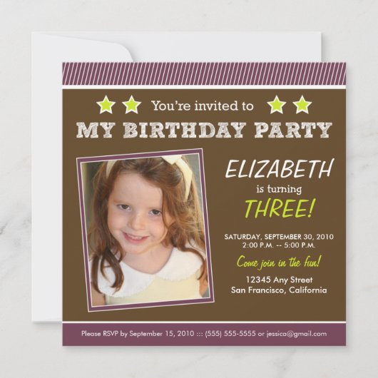 Super Star! Einladung zur Lila Geburtstagsparty (Vorderseite)