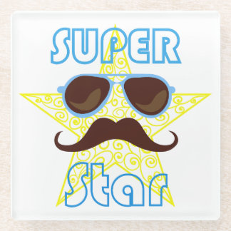 Super Star with sunglasses and mustache Glasuntersetzer
