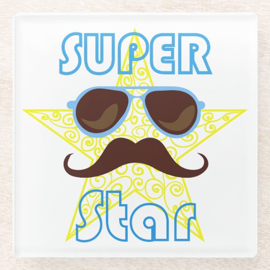 Super Star with sunglasses and mustache Glasuntersetzer (Vorderseite)