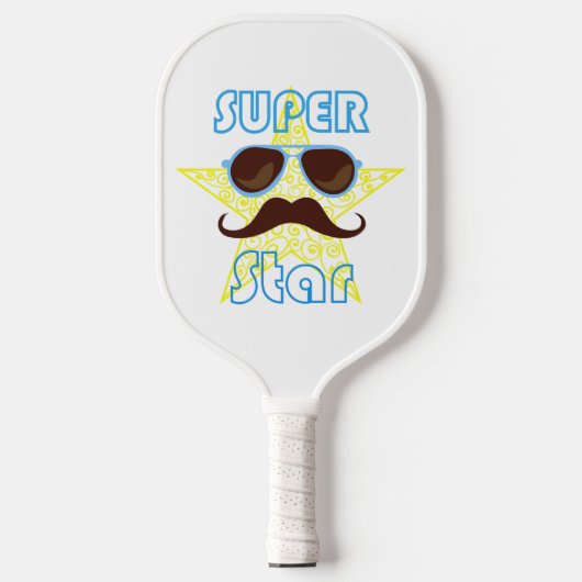 Super Star with sunglasses and mustache Pickleball Schläger (Vorderseite)