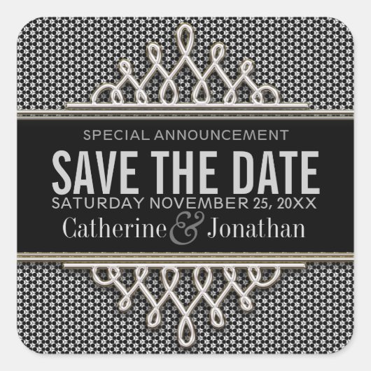 Super Style Black Silver Save the Date Sticker (Vorderseite)