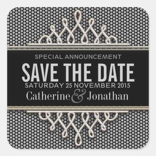 Super Style Black Silver Save the Date Sticker (Vorderseite)