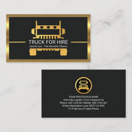 Super Stylish Gold Semi Truck Logistics Trucker Visitenkarte (Vorne/Hinten)