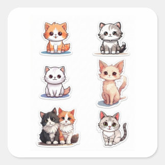 Super süße Chibi-Kätzchen-Sticker-Sammlung - Packu Quadratischer Aufkleber