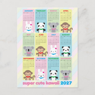 Super süße Kawaii-Tiere 2027 Kalender Postkarte