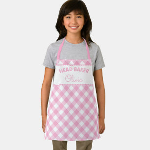 Super süße Kopfbäckerin Rosa Gingham Namensschürze Schürze