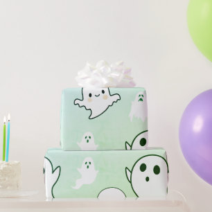 Super süße weiße Geister Hellgrün Halloween Geschenkpapier