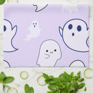Super süße weiße Geister lila Halloween Geschirrtuch