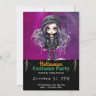Super süßes gothisches Mädchen schwarzes Halloween Einladung