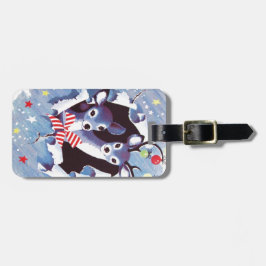 Super süßes Vintages blaues Ren-Weihnachten Gepäckanhänger