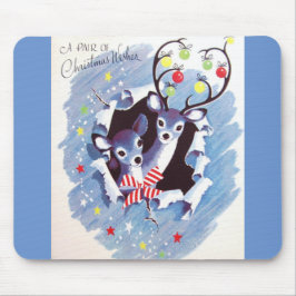 Super süßes Vintages blaues Ren-Weihnachten Mousepad