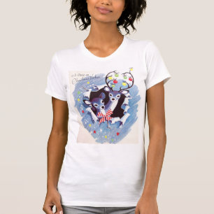 Super süßes Vintages blaues Ren-Weihnachten T-Shirt
