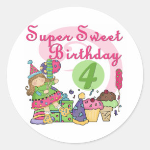 Super Sweet 4. Geburtstag T - Shirt und Geschenke Runder Aufkleber