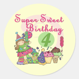 Super Sweet 4. Geburtstag T - Shirt und Geschenke Runder Aufkleber