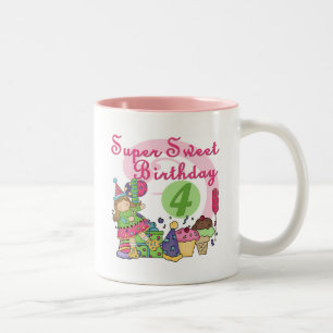 Super Sweet 4. Geburtstag T - Shirt und Geschenke Zweifarbige Tasse