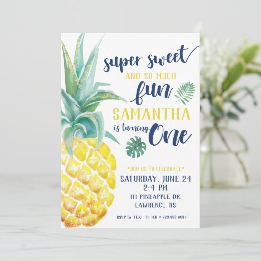 Super Sweet Pineapa Einladung zum ersten Geburtsta (Stehend Vorderseite)