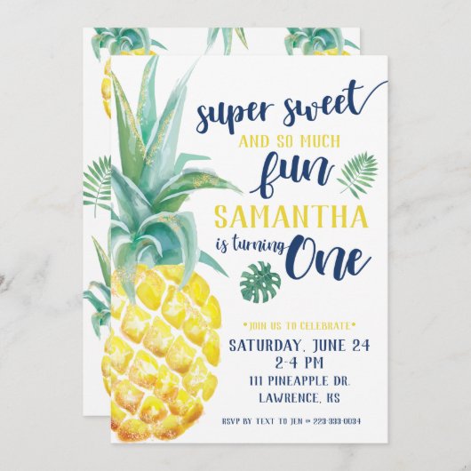Super Sweet Pineapa Einladung zum ersten Geburtsta (Vorne/Hinten)