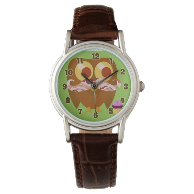 Super Trendy Bacon Mustache Owl Armbanduhr (Vorderseite)
