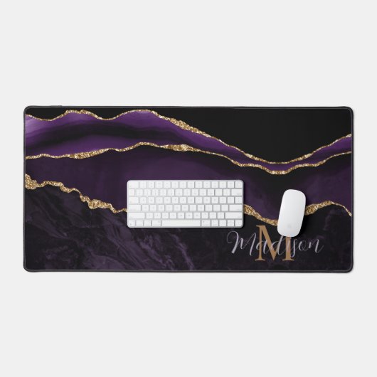 Super Trendy Lila Agate Gold Glitzer Desk Mat Schreibtischunterlage (Tastatur & Maus)