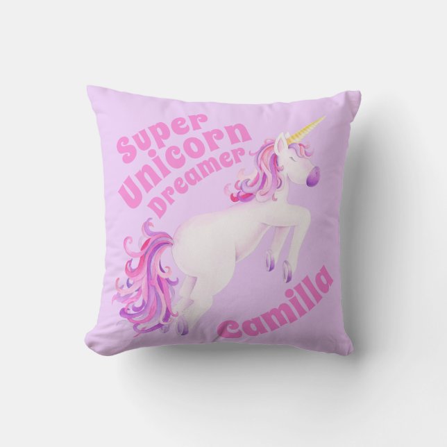 Super unicorn Traummädchen Aquarellmalerei Mädchen Kissen (Vorderseite)