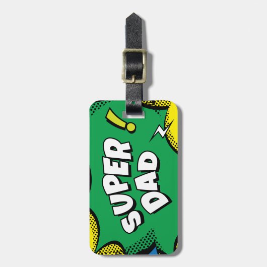 "Super Vater" Farbiges Comic Buch Pop Kunst Gepäckanhänger (Vorderseite vertikal)