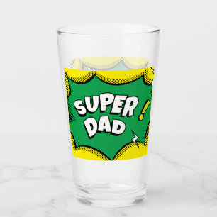 "Super Vater" Farbiges Comic Buch Pop Kunst Glas