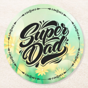 Super-Vater-Held-Typografie-Design-67888 Runder Pappuntersetzer