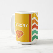 Super Vater individuelle Name Tasse, Retrowellen Kaffeetasse (Vorderseite Links)