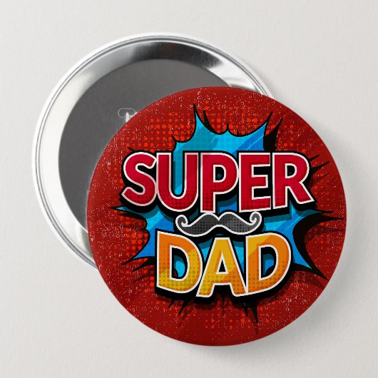 Super Vater Mustache Modern Grunge Button (Vorne & Hinten)