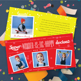 Super Wonder-is-tic Happy-docious New Year Foto Feiertagskarte