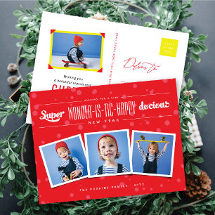Super Wonder-is-tic Happy-docious New Year Foto Feiertagspostkarte