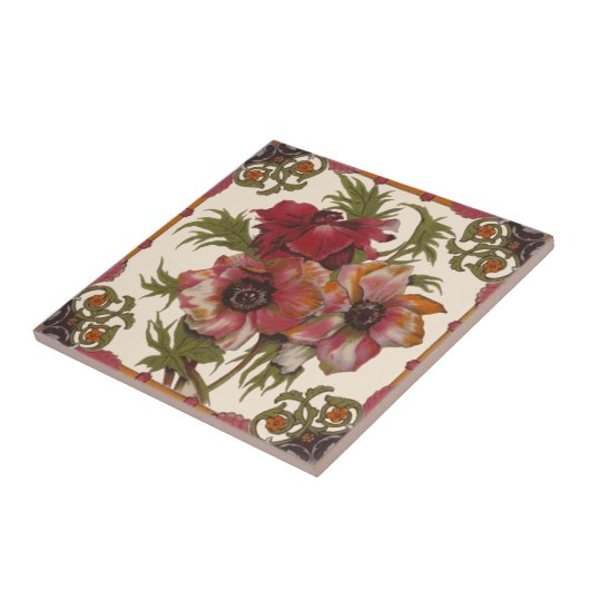 Superb Antique Poppies c1890 Warme Farben Repro Fliese (Seite)