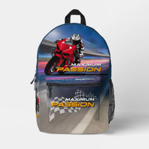 Superbike-Rennsport-Maximum-Passion-Biker-Grafik Bedruckter Rucksack