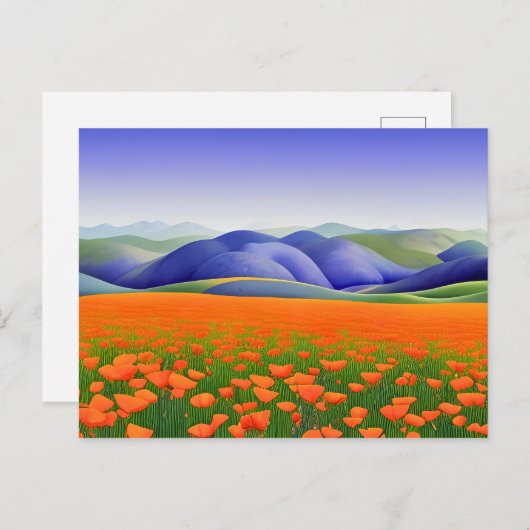 Superblumen | Surreal Poppies Landschaft Postkarte (Vorne/Hinten)