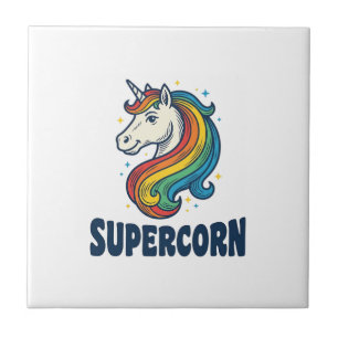 Supercorn Einhorn Vintage Gravur T-Shirt Design Fliese