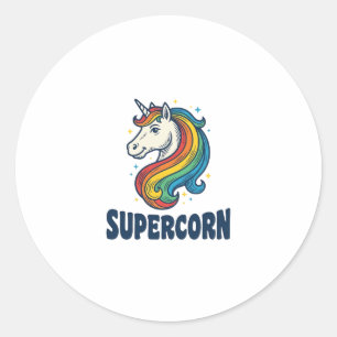 Supercorn Einhorn Vintage Gravur T-Shirt Design Runder Aufkleber