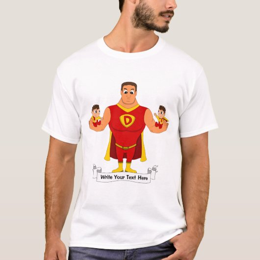 Superdad mit Zwillingen - Cartoon T-Shirt (Vorderseite)