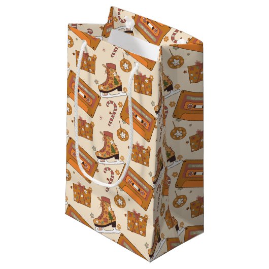 Superfloral Retro Christmas Joy Kleine Geschenktüte (Vorderseite Schrägansicht)