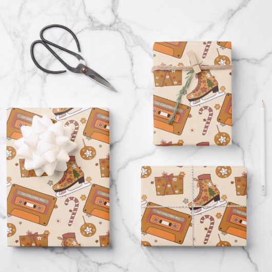 Superflorales Retro-Weihnachtsglück Geschenkpapier Set (Vorderseite)