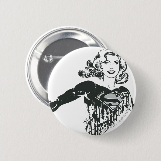 Supergirl Black and White Zeichnend 1 Button (Vorne & Hinten)
