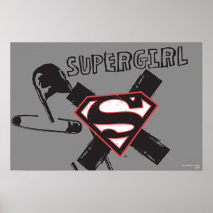Supergirl Black Safety Buttone Poster