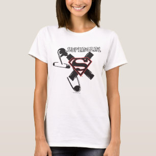 Supergirl Black Safety Buttone T-Shirt