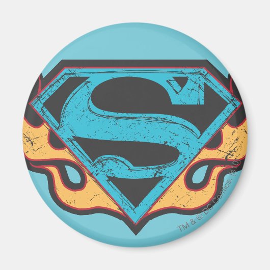 Supergirl Blue Logo mit Flammen Magnet (Vorne)