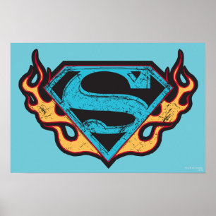 Supergirl Blue Logo mit Flammen Poster